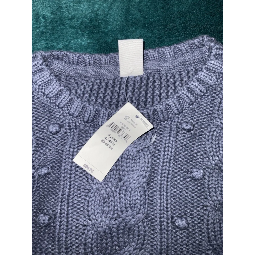 Baby Gap 5 Years Toddler Girl Blue Cable Knit Sweater Pullover crew neck